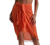Eicolorte - Paréo de plage semi-transparent pour femme - Jupe courte avec pompons, 10 - Orange - Court, 3X-Large
