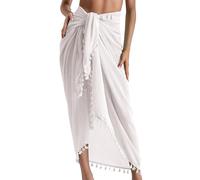 Eicolorte - Paréo de plage semi-transparent pour femme - Jupe courte avec pompons, 12 - Blanc - long, 4X-Large