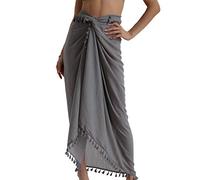 Eicolorte Paréo de plage semi-transparent pour femme, jupe courte avec pompons, 13-gris-long, 3XL