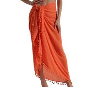 Eicolorte - Paréo de plage semi-transparent pour femme - Jupe courte avec pompons, 15 - Orange - Long, 3X-Large