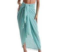 Eicolorte - Paréo de plage semi-transparent pour femme - Jupe courte avec pompons, 16 - bleu ciel - long, 3X-Large