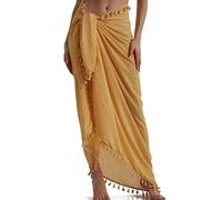 Eicolorte - Paréo de plage semi-transparent pour femme - Jupe courte avec pompons, 17 - Jaune - long, 3X-Large