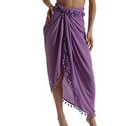 Eicolorte - Paréo de plage semi-transparent pour femme - Jupe courte avec pompons, 18 - Violet - long, 3X-Large