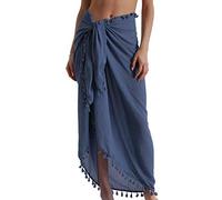Eicolorte - Paréo de plage semi-transparent pour femme - Jupe courte avec pompons, 19 - Bleu - Long, 3X-Large