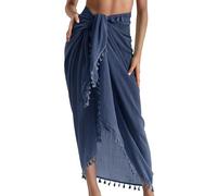 Eicolorte Paréo de plage semi-transparent pour femme, jupe courte avec pompons, 21-bleu foncé/long, taille unique