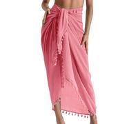 Eicolorte - Paréo de plage semi-transparent pour femme - Jupe courte avec pompons, 21 - rose - long, 3X-Large