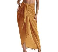 Eicolorte Paréo de plage semi-transparent pour femme, jupe courte avec pompons, 22-jaune-long, taille unique