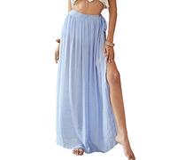 Eicolorte - Paréo de plage semi-transparent pour femme - Jupe courte avec pompons, 66 - Bleu ciel/(4-12), XL/XXL