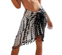 Eicolorte Paréo de plage semi-transparent pour femme, jupe courte avec pompons, 7511 noir, XL