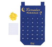 Eid Mubarak Adventskalender Ramadan Dekoration Hängender Stoff Kalender mit wiederverwendbaren Stern Aufklebern für Ramadan Party Deko Zuhause Wanddekoration Nicht gewebter Stoff (Bleue)