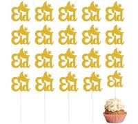 Eid Mubarak Cupcake Toppers 20pcs Silver Gold Glitter Star Moon Eid Cupcake Toppers Eid Mubarak Cake Topper pour Eid Party Muffin Cake Decor