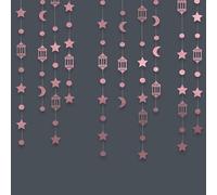 EID Mubarak Paillettes Bannière Décorations Suspendues Étoiles Lune Ramadan Décorations 1 x Lanterne Rose