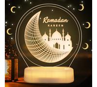 Eid Ramadan - Veilleuse décorative pour le Ramadan - Lune - Lampe de table musulmane Ramadan - Décoration de table - Lumières LED musulmanes Ramadan - Décoration de table - Veilleuse