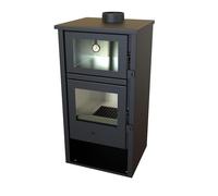 EIDER BIOMASA Lux - Poêle à Bois avec Four en INOX 12,4 KW - Compact 104,3 x 46,4 x 50 cm - Façade et Dessus en Fonte - jusqu'à 210 m³ - Efficacité énergétique Classe A - Four en Acier Inoxydable