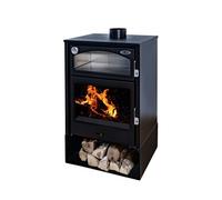 Poêle à bois ASTON 10,2 kW avec four en inox - Rendement 78 % - Chauffe 225 m³ - Acier noir - Sortie fumée 150 mm - Classe A