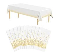 Eidoct Lot de 10 nappes rectangulaires jetables en plastique avec motif confettis pour fêtes, pique-niques, anniversaires, mariages - Blanc doré - 137 x 274 cm