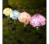 Eidoct Lot de 2 lampes solaires de jardin, lampes solaires d'extérieur en forme d'hortensia rose, lumières décoratives d'extérieur étanches, adaptées pour pelouses, terrasses, parterres de fleurs