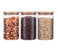 Eidoct Lot de 3 bocaux de conservation en verre borosilicate transparent avec couvercle hermétique, pour thé, grains de café, farine, bonbons, biscuits, épices, céréales (950 ml)