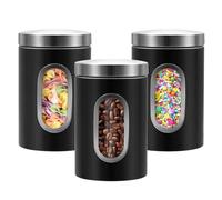 Eidoct Lot de 3 Boîtes Alimentaires à Thé, Café et Sucre en Acier Inoxydable Transparent avec Fenêtre de Visualisation en Verre et Couvercles Hermétiques pour la Cuisine