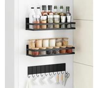 Eidoct Lot de 3 étagères magnétiques pour réfrigérateur avec 10 crochets - Étagère à épices robuste pour armoire de cuisine, étagère magnétique solide pour condiments, serviettes