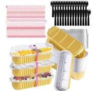 Eidoct Lot de 30 mini moules à gâteau avec couvercles et cuillères en aluminium avec autocollant d'étanchéité pour pain, mariage, anniversaire, pique-nique (doré) 200 ml