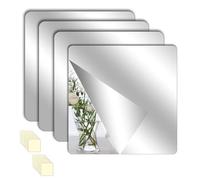Eidoct Lot de 4 feuilles de miroir autocollantes en acrylique - Miroir épais pour salle de bain, chambre à coucher, armoire, porte (30 x 30 cm)