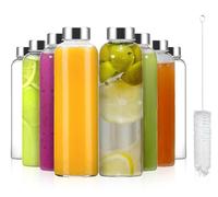Eidoct Lot de 8 bouteilles en verre transparent, 500 ml, réutilisables et étanches, pour jus, pots à sauce, boissons chaudes et froides, lait, avec brosse de nettoyage