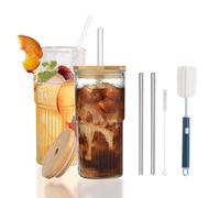 Eidoct Mason Jar Lot de 2 gobelets en verre avec couvercles et pailles, gobelet en verre avec paille et couvercle, 600 ml pour café glacé, eau, cocktail, whisky, soda
