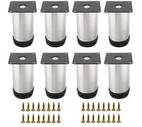 Eidoct Pieds de meuble réglables en acier inoxydable, lot de 8, 100 mm, 16 vis, pour placards de cuisine, lits, meubles de 10.2 cm