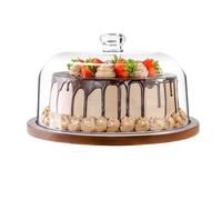 Eidoct Présentoir à gâteau, plateau à gâteau avec dôme, bois d'acacia et couvercle en acrylique incassable, plateau à légumes, bol à fruits, support à beignets, assiette à nachos