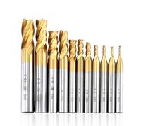 Eieenotee 11 Pièces Fraises 4 Cannelures Titane Enduit HSS Fraise en Bout Ensemble 1.5-10mm CNC Routeur Peu pour le Fraisage de L'Acier Du Bois