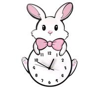 Eieenotee Horloge Murale pour Enfants à Piles, Horloge Murale Silencieuse sans Tic- en Forme de Chat, Horloge Murale Analogique Rose Mignonne pour Les Filles Amoureux des Lapins