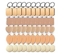 Eieenotee Porte-Clés en Bois Vierge - Formes Mixtes Porte-Clés en Bois Inachevé pour Cadeaux de Bricolage, Artisanat de Gravure
