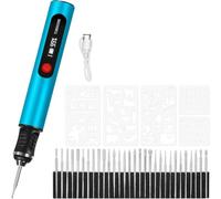 Eieenotee Stylo de Gravure Rechargeable pour ?uvre D'Art Multi-Surfaces - Convient pour plus de 50 Surfaces, Convivial pour les D¨¦butants avec 30 Embouts et Guide de Ma?trise