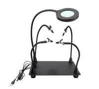 Eieenotee Support de Soudure Helping Hands avec Loupe 6X et Lumière, Support de Circuit Imprimé en Métal Noir avec 4 Bras Métalliques Flexibles