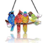 Eieenotee Vitrail à Suspendre - Oiseaux sur Une Branche, Attrape-Soleil en Verre Teinté, Panneau de Verre Double Face, Décoration, Facile à Installer, Facile à Utiliser