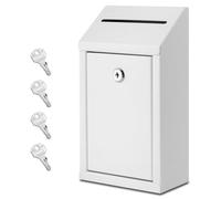 EIENHOSHI Boîte de donation en métal avec serrure, montage mural, boîte à suggestions avec 4 clés en fer, blanche, boîte à billets avec fente, 1 paquet