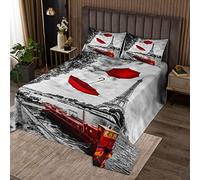 Eiffel Tour Eiffel Couvre-lit matelassé, parapluie rouge et ferry Parure de lit pour toutes les saisons, paysage urbain romantique parisien 220 x 240 cm, housse de couette avec 2 coussins Shame pour