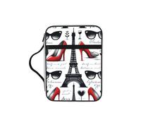Eiffel-Tower-High-Heels-Paris Bible Cover Case with Handle Water Resistant Oxford Fabric Bible Bag Organizer with Zipper Pockets for Church