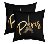Eiffel Tower Lot De 2 Taie d'oreiller 60x60cm pour Canapé Lit Paris Décor Taie Oreiller Décor Housse de Coussin Trip Design Noir Gold Housse Coussin Inserts Non Inclus