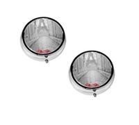 (Eiffel Tower Paris Street Red Umbrella) Pilulier rond avec 3 compartiments - Petit pilulier portable - Conteneurs de vitamines - Essentiels de voyage - 4,6 x 4,6 x 1,8 cm