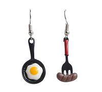 Eiffy Boucles d'oreilles à tige amusantes et asymétriques en forme d'œuf au plat pour femme Motif spatule pelle