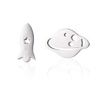 Eiffy Boucles d'oreilles à tige en acier inoxydable pour femme Motif petites fusées satellites vaisseau spatial