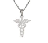 Eiffy Collier ras du cou en acier inoxydable hypoallergénique avec pendentif double cobra serpent ailes de serpent pour médecin, infirmière, Métal Métal émail