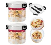 Eiflayn Overnight Oats Jar, Lot de 2 Bol Muesli a Emporter, Bol Muesli avec cuillère, 600+200ml Double Couche Pot Yaourt anti-fuite,Bol Muesli pour le travail, l'école, les voyages