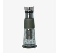 Eigenart Eve 31009 Circular Green Carafe en verre avec couvercle, passoire, brassard en cuir synthétique végétalien et soucoupe, sans BPA, 1,25 l