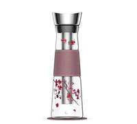 Eigenart Eve Cherry Blossom 31000 Carafe en verre avec couvercle, passoire, manchette en cuir synthétique végétalien et soucoupe, sans BPA, 1,25 l