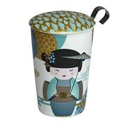 Eigenart Tasse à thé double paroi en porcelaine avec couvercle en porcelaine et infuseur à thé en acier inoxydable, 350 ml