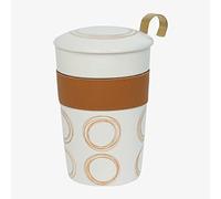 Eigenart Teaeve 80057-C Circular Cognac Gobelet à double paroi en porcelaine avec couvercle et passoire en acier inoxydable Sans BPA 350 ml