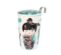 Eigenart Teaeve 80065 Sweet Little Geisha Water Tasse à double paroi en porcelaine avec couvercle et passoire en acier inoxydable sans BPA 350 ml